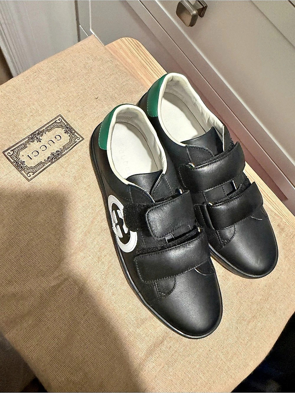 Gucci Black & Green Strap Sneakers